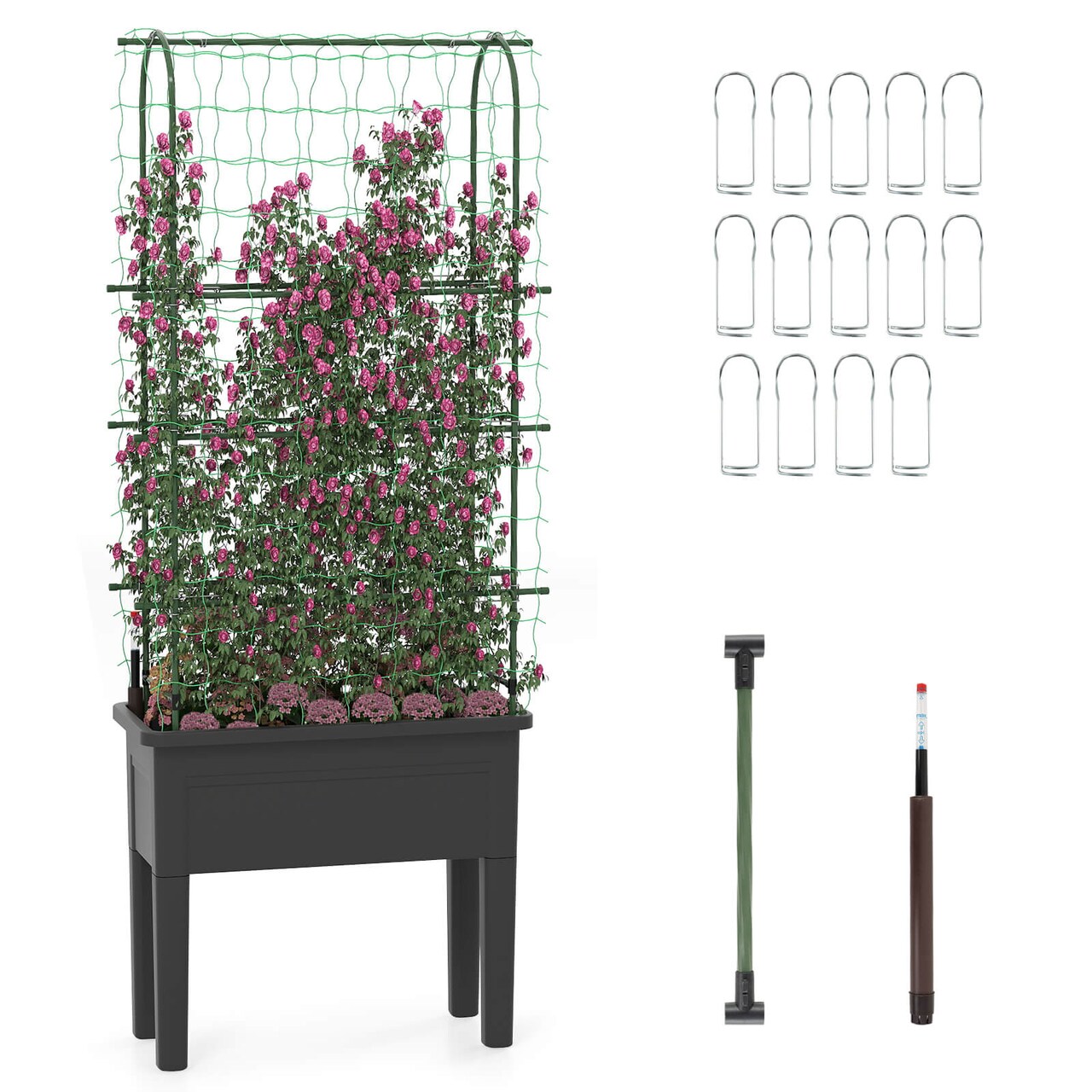 Costway Raised Garden Bed Planter Box with Climbing Trellis Water Level Indicator